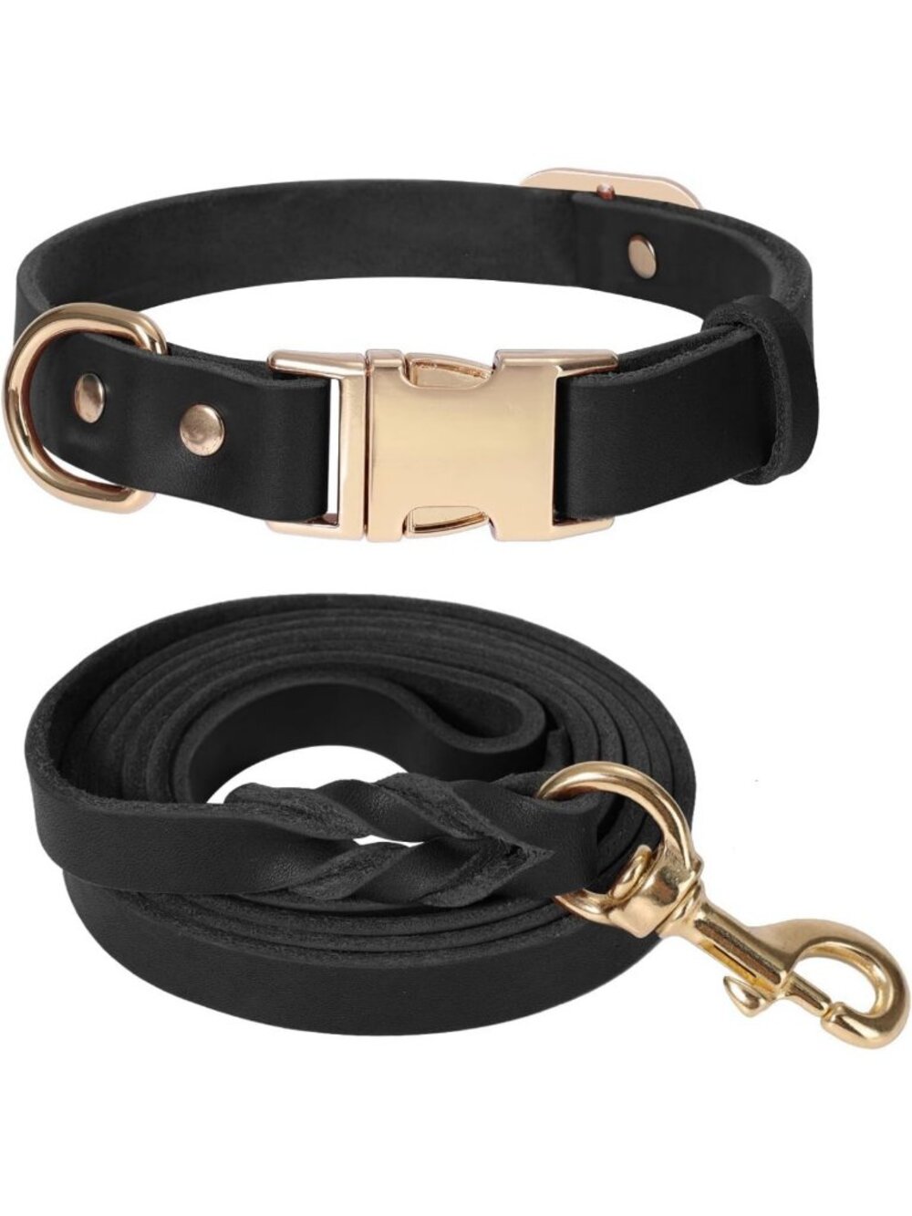 Heavy Duty 6FT Leather Dog Collar & Leash Set, Adjustable Soft Pet Gear for